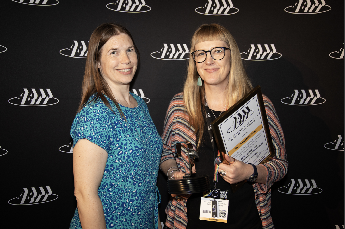 ABTT Award for Environmental Sustainability Winner, Kathryn Downton (right) and new ABTT CEO Liz Sillett (left) at The ABTT Awards event.